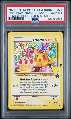 2021 POKEMON CELEBRATIONS CLASSIC COLLECTION #24 BIRTHDAY PIKACHU PSA 10 - Image 1