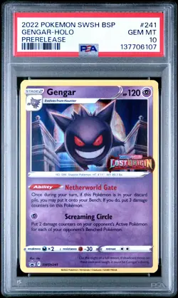 2022 POKEMON SWSH BLACK STAR PROMO PRERELEASE #241 GENGAR-HOLO PSA 10 - Image 1