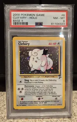 Base Set 2 Clefairy Holo (PSA 8) 6/130 Pokemon Card WOTC 1999 - Image 1