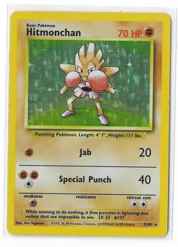 Hitmonchan 7/102 Base Set Holo Rare Vintage WOTC Pokemon TCG Card MP - Image 1