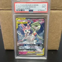 2019 Pokemon Sun & Moon Unbroken Bonds Gardevoir Sylveon GX 130/214 PSA 9 - Image 1