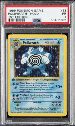 1999 POKEMON GAME 1ST ED #13 POLIWRATH-HOLO PSA 1 - Image 1