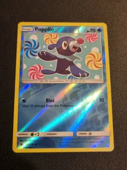 REVERSE HOLO Pokemon Card TCG Sun & Moon Lost Thunder Popplio 65/214 - Image 1