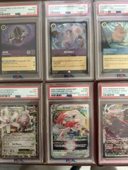 PSA, CGC 6-10 Graded Pokemon/Disney Lorcana 16 Card Lot + Bonus 6 Pokemon Packs - Image 1