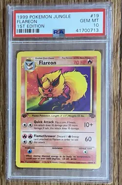 1999 Pokemon Jungle # 19 Flareon 1st Edition PSA 10 Non Holo - Image 1