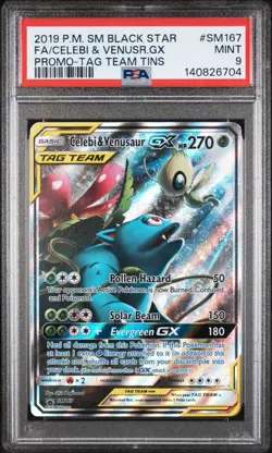 2019 POKEMON SM BLACK STAR PROMO #SM167 FULL ART/CELEBI & VENUSAUR GX PSA 8 - Image 2