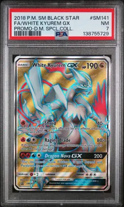 2018 POKEMON SM BLACK STAR PROMO #SM141 FULL ART/WHITE KYUREM GX PSA 7 - Image 1