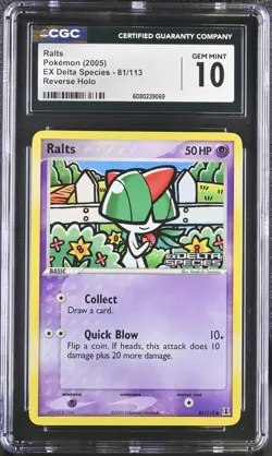 CGC 10 GEM MINT Ralts EX Delta Species 81/113 Reverse Holo Stamped Pokemon Card - Image 1