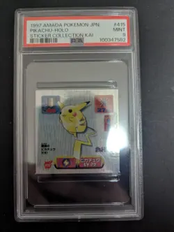 1997 AMADA POKEMON JAPANESE #415 PIKACHU HOLO STICKER COLLECTION KAI PSA9 - Image 1