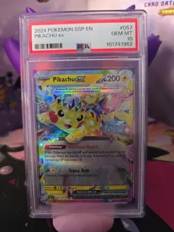 Pokemon TCG - Surging Sparks English - Pikachu EX - #057 - PSA 10 - 057/191 - Image 1