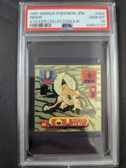 1997 AMADA POKEMON JAPANESE #403 PINSIR STICKER COLLECTION KAI PSA10 - Image 1