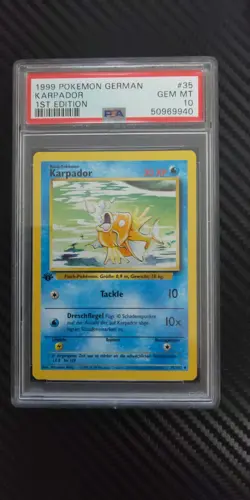 pokemon GERMAN Karpador (Magikarp) 1st EDITION #35 1999 PSA10 - Image 1