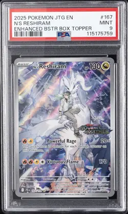 2025 POKEMON JTG ENHANCED BOOSTER BOX TOPPER #167 N'S RESHIRAM PSA 9 - Image 1