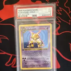 Pokemon TCG Alakazam 1/102 Base Set 1st Edition Holo Rare PSA 3 (1999) - Image 1
