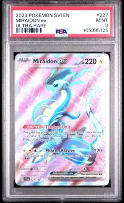 PSA 9 MINT Miraidon ex 227/198 Scarlet & Violet Base ULTRA RARE Pokemon Card - Image 1