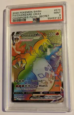 Pokemon SWSH TCG 2020 FA/CHARIZARD VMAX #074 Champions Path - SECRET PSA 9 MINT - Image 1