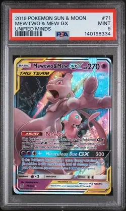 Pokemon Mewtwo & Mew GX 71/236 Tag Team Holo Unified Minds - PSA 9 - Image 1