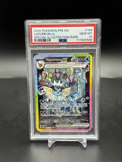 2025 POKEMON PRE EN-PRISMATIC EVOLUTIONS #149 VAPOREON EX PSA 10 SIR - Image 1