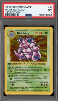 Pokemon Nidoking Base Set Shadowless 1st Edition Holo Rare #11 PSA 7 - Image 1