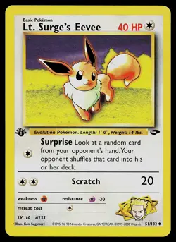 Pokemon Card - Lt. Surge's Eevee Gym Challenge 51/132 Uncommon 1st Edition - Image 1