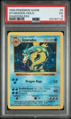 GYARADOS-HOLO Shadowless #6 PSA 5 1999 Pokemon Card Game NEW CERT - Image 1
