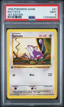 RATTATA #61 PSA 9 • 1999 POKEMON BASE SET • 1ST EDITION - Image 1