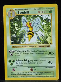 Pokemon TCG Shadowless Beedrill Base Set Rare 17/102 non-holo - Image 1
