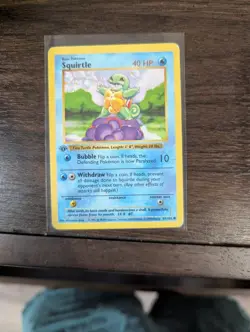 Pokemon Squirtle Card First Edition Base Set, Shadowless, 1999, 63/102, Vintage - Image 1