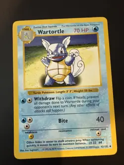 Pokemon TCG Wartortle Shadowless Card 42/102 1999 Base Set - Image 1