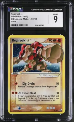 CGC 9 MINT Regirock Gold Star 2006 EX Legend Maker 91/92 Holo Pokemon Card - Image 1