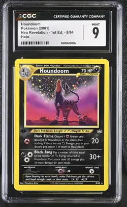 CGC 9 MINT Houndoom Neo Revelation 1st Edition 8/64 Holo Pokemon Card - Image 1