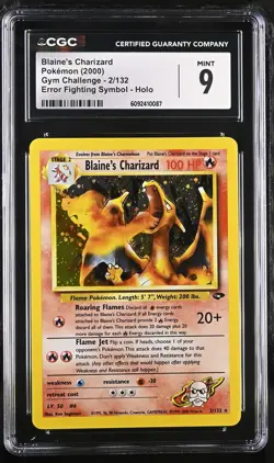 CGC 9 MINT Blaine's Charizard 2000 Gym Challenge 2/132 Holo Pokemon Card - Image 1