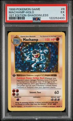 1999 POKEMON GAME MACHAMP-HOLO #8 1ST EDITION-SHADOWLESS PSA 5 - Image 1