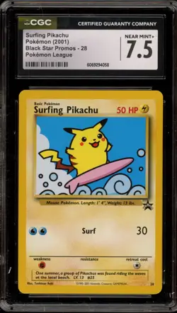 Pokemon Surfing Pikachu League Black Star Promo #28 CGC 7.5 - Image 1