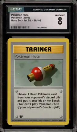 Pokemon Flute Base Set Shadowless 1st Edition #86 CGC 8 - Image 1