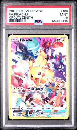 PSA 9 Pikachu 160/159 Sword & Shield Crown Zenith Full Art Graded Pokemon Card - Image 1