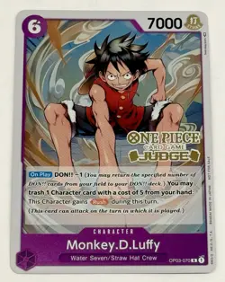 Monkey D Luffy Judge OP03-070 Gold Stamped One Piece TCG Foil English Card - Image 1