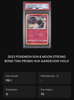 2018 Pokemon Sun Moon Lost Thunder Strong Bond Tin Cosmos #141 Gardevoir PSA 1 - Image 2