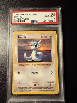 Pokemon Card Dratini 26/102 Shadowless Base Set 1999 PSA 8 NM - Image 1