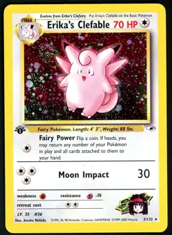 Pokemon Card Erika's Clefable 3/132 1st Edition Gym Challenge Holo SWIRL EX - Image 1