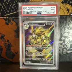 2025 POKEMON MEP MEGA EVOLUTION ETB PROMO #009 ALAKAZAM PSA 9 - Image 1