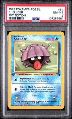 PSA 8 NM/MT 1999 POKEMON FOSSIL #54 SHELLDER 1ST EDITION ENGLISH - Image 1