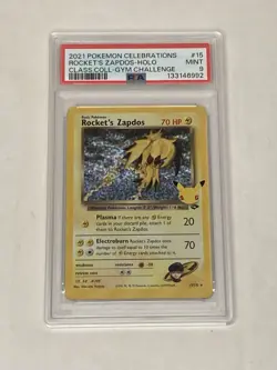 2021 Pokemon Celebrations Rocket’s Zapdos Holo Gym Challenge #15 Mint PSA 9 Card - Image 1