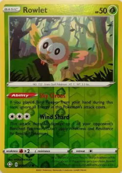 006/072 ROWLET REVERSE HOLO SHINING FATES POKEMON CARD - Image 1