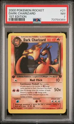 Pokemon TCG Team Rocket Dark Charizard #21 1st Edition Regular Rare PSA 7 NM - Image 1