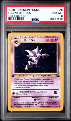 1999 POKEMON FOSSIL 1ST ED #6 HAUNTER-HOLO PSA 8 - Image 1