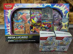 Pokemon Mega Lucario Premium Figure Collection Box + 2 Prismatic Booster Bundle - Image 1