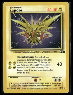 Pokemon Fossil #30/62 Zapdos (30) Rare POOR CREASE - Image 1
