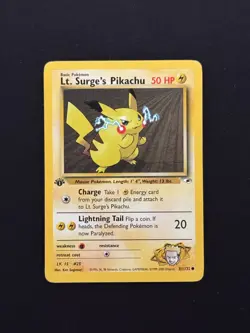 Lt. Surge’s Pikachu 1st Ed Gym Heroes 81/132 WOTC Vintage Pokemon HP Crease - Image 1