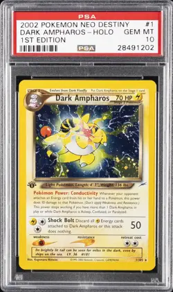 2002 POKEMON NEO DESTINY 1ST ED #1 DARK AMPHAROS-HOLO PSA 10 - Image 1
